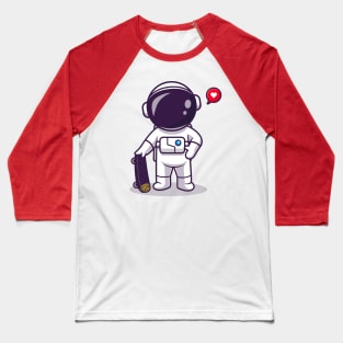 Cute Astronaut Playing Skateboard Cartoon Baseball T-Shirt